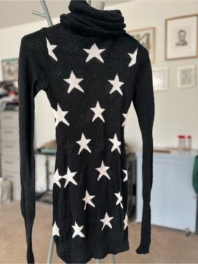 Wildfox White Label Astronaut Wife Black Turtleneck Star-Print Sweater